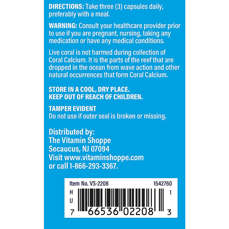 The Vitamin Shoppe Coral Calcium 1,500MG - Eco Safe Source of Calcium, Magnesium & Trace Minerals to Support Healthy Bones and Teeth (180 Capsules)