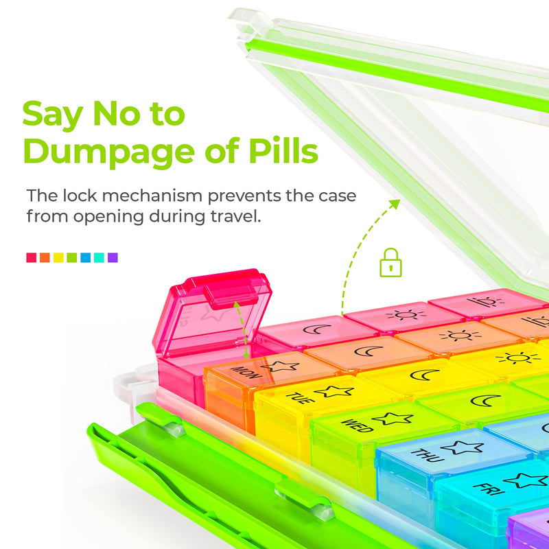 [Australia] - AUVON iMedassist Moisture-Proof Weekly Pill Organizer 4 Times a Day, Large 7 Day Pill Box Case with Portable Design for Travel, Removable Individual Containers Hold Vitamins, Supplements, Medications Clear 