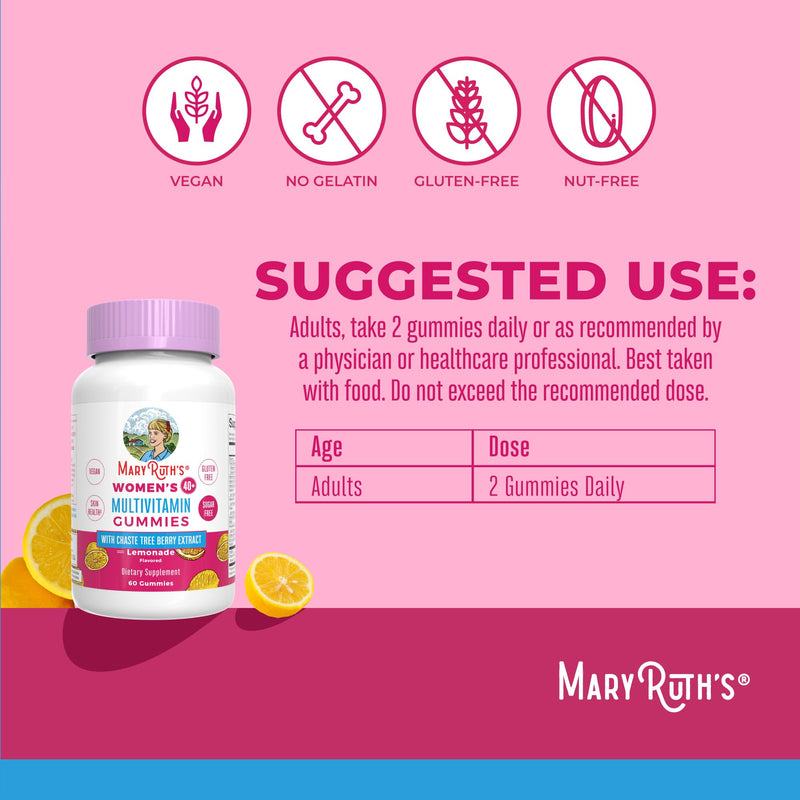 MaryRuth's Multivitamin for Women 40+ | Sugar Free | Vegan Womens Vitamins | Immune Support | Daily Women's Multivitamin + Chasteberry | Hair, Skin and Nail Gummy Vitamins for Women | 60 Count | Sugar Free, 60 Count, Immune Support