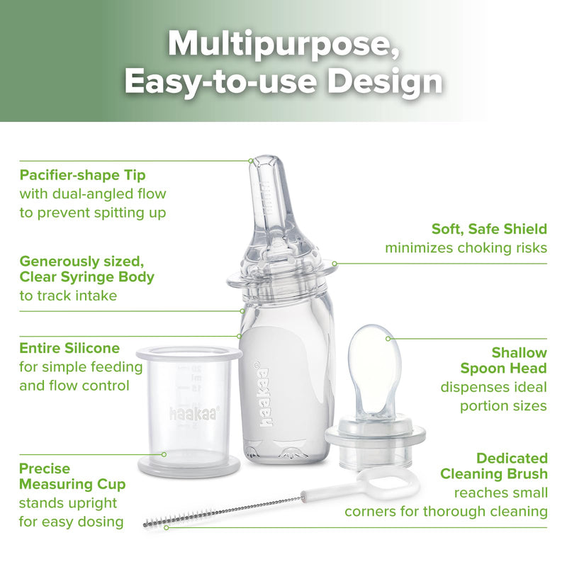 [Australia] - haakaa Penguin Dual Feeding Syringe Set-Baby Medicine Dispenser and Food Dispensing Spoon Feeder,Medical-Grade Silicone 