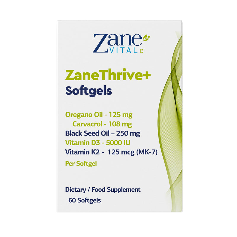 ZaneThrive + Vitamin D3 & K2, Black Seed Oil, Oregano Oil, Supplement - High Potency - Immune & Bone Wellness - with Carvacrol & Thymoquinone - Non-GMO, Gluten-Free - 60 Capsules by Zane Hellas.