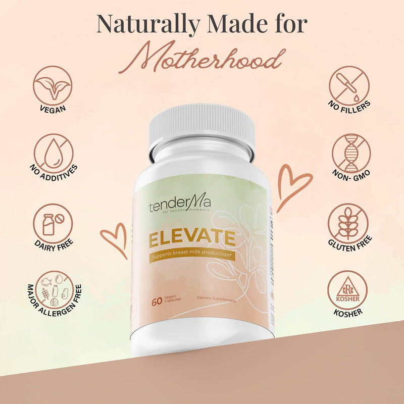 [Australia] - Elevate Lactation Supplement | Natural Lactation Support for Breastfeeding Mothers | Breast Milk Supply Increase Support | Fenugreek, Moringa, Alfalfa & More | Vegan, Non-GMO, 60 Capsules ELEVATE 60 Count (Pack of 1) 