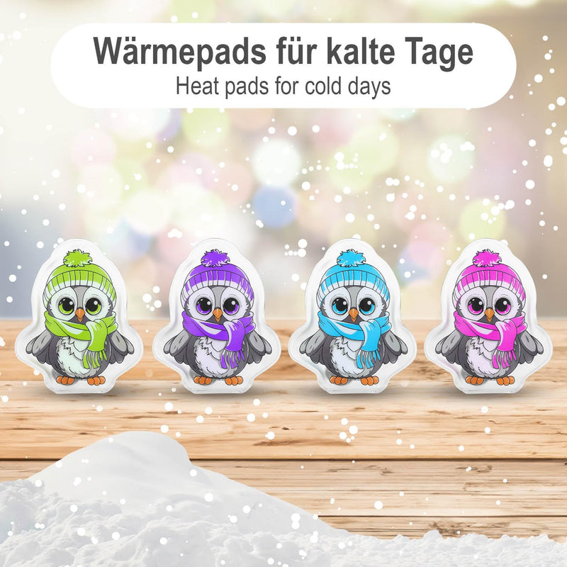 [Australia] - com-four® 4x reusable pocket warmers - hand warmers with owl motif - heat pad for cold days and for on the go - heat kink cushion (04 pieces - colorful owls) 04 pieces - colorful owls 
