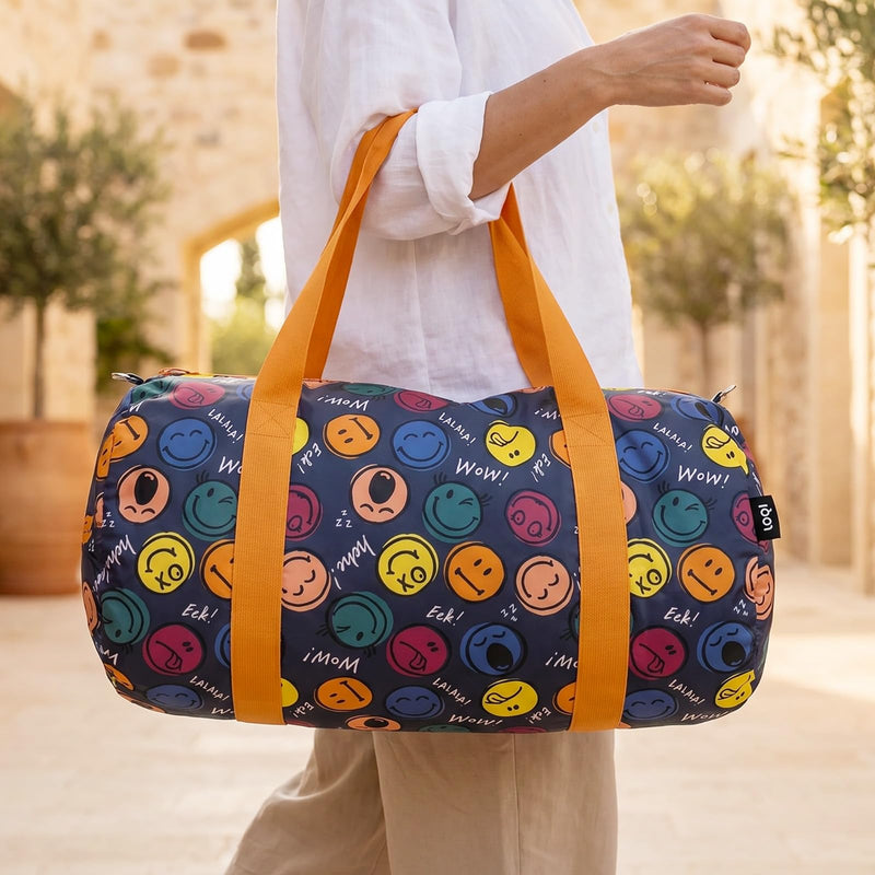 LOQI SMILEY Boys and Girls Recycled Weekender, Duffle Bag, Travel Carry-On Bag, Overnight Bag