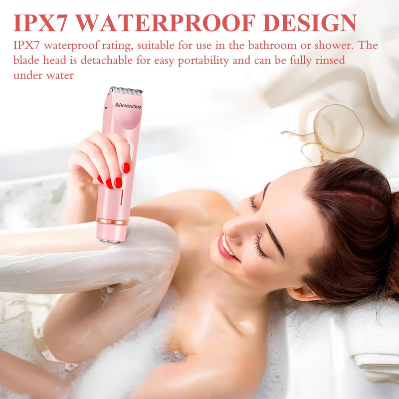 [Australia] - Bikini Trimmer for Women, 2 in 1 Electric Razors for Women, Bikini Shaver, IPX7 Waterproof & Easy Cleaning, Ceramic Blade, 120 Min Cordless Runtime, Ultra Low Silent (Pink) Standard version 
