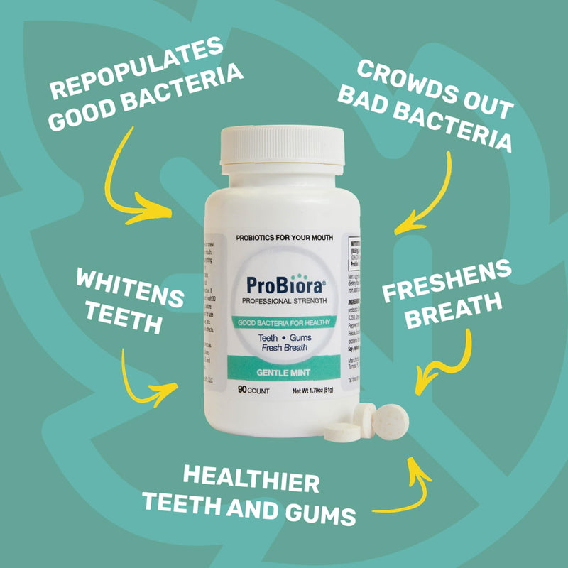 [Australia] - ProBiora Professional Strength Oral Probiotics for Teeth and Gums | Dental Probiotic for Oral Health | Bad Breath Treatment for Adults | Tooth Whitening | ProBiora3 Probiotic Blend | 90 Mint Tablets Gentle Mint 