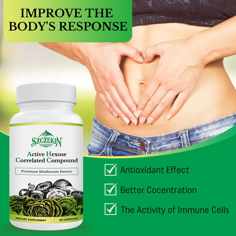 [Australia] - Active Hexose Correlated Compound 1500 mg Supplement, Natural 8 Mushroom Extract Supplement, Immune System, Liver Function, Natural Killer and T Cells Activity, 90 Veggie Capsules 90 Count (Pack of 1) 