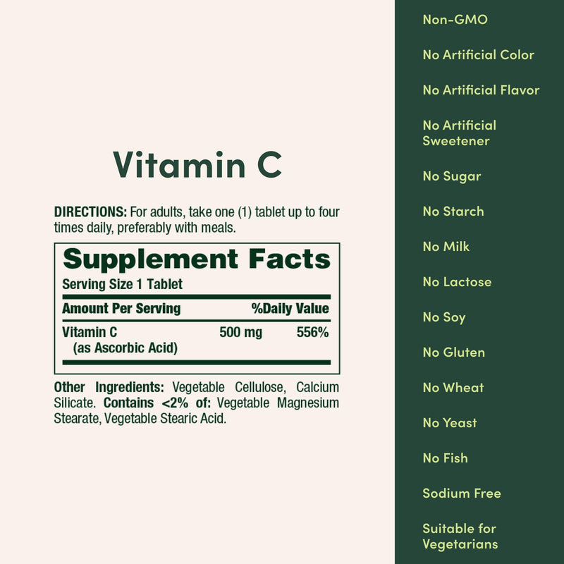 Nature's Bounty Vitamin C 500mg, 250 Tablets | Supports a Healthy Immune System, Daily Vitamin Supplement, 250 Vegetarian Tablets 250 Count (Pack of 1)