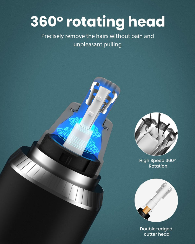 Ear & Nose Hair Trimmer with LED Display for Men Women,Painless USB Rechargeable Eyebrow & Facial & Nose Hair Trimmer Clipper,Professional IPX7 Waterproof Dual Edge Blades 12500 RPM (Black) Black