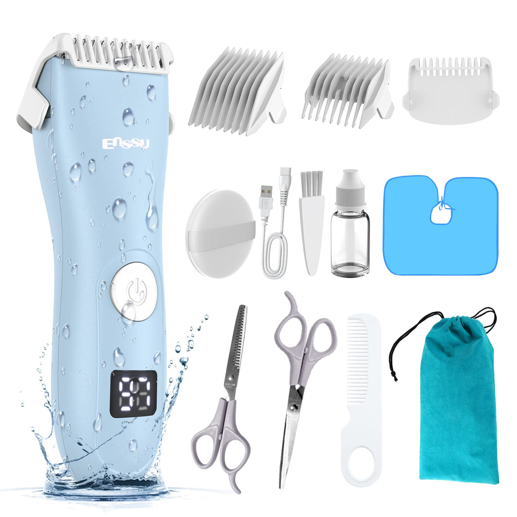 Favrison Baby Hair Clippers, Professional Quiet Hair Trimmer for Kids and Toddler, Waterproof & Rechargeable Cordless Hair Cutting Machine for Children, with LCD Display Blue