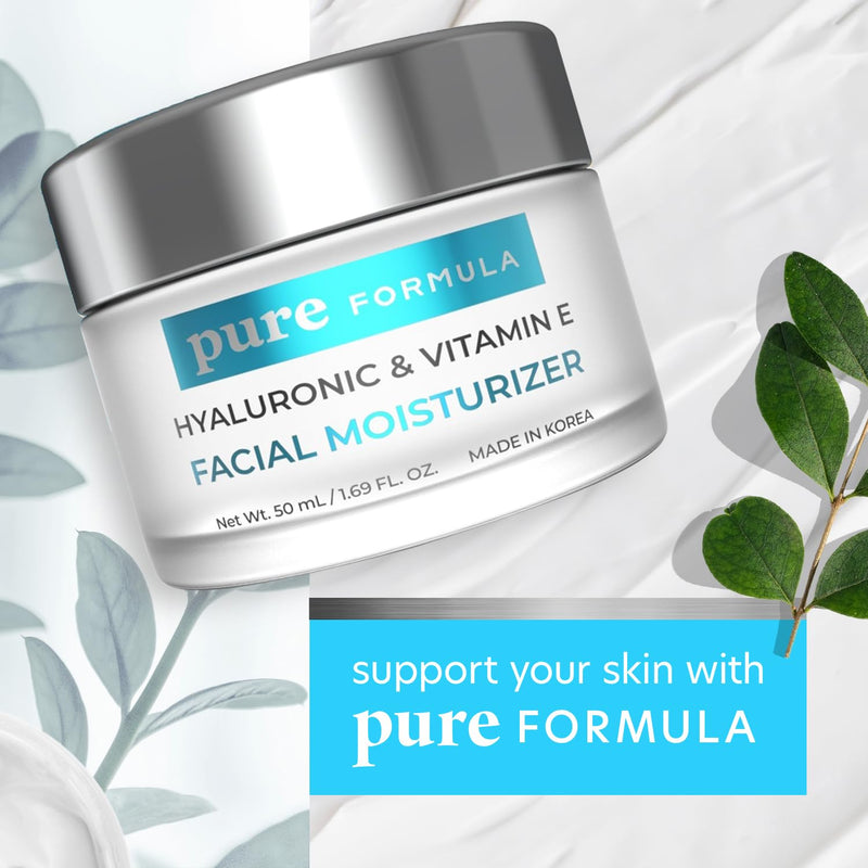 Hyaluronic Acid & Vitamin E Daily Face Moisturizer - Reduce Acne Scars, Fines Lines, Wrinkles, Hydrating Day Cream - Cruelty Free Korean Skin Care For All Skin Types - 1.69 Fl. oz/ 50ml Hyaluronic Acid & Vitamin E
