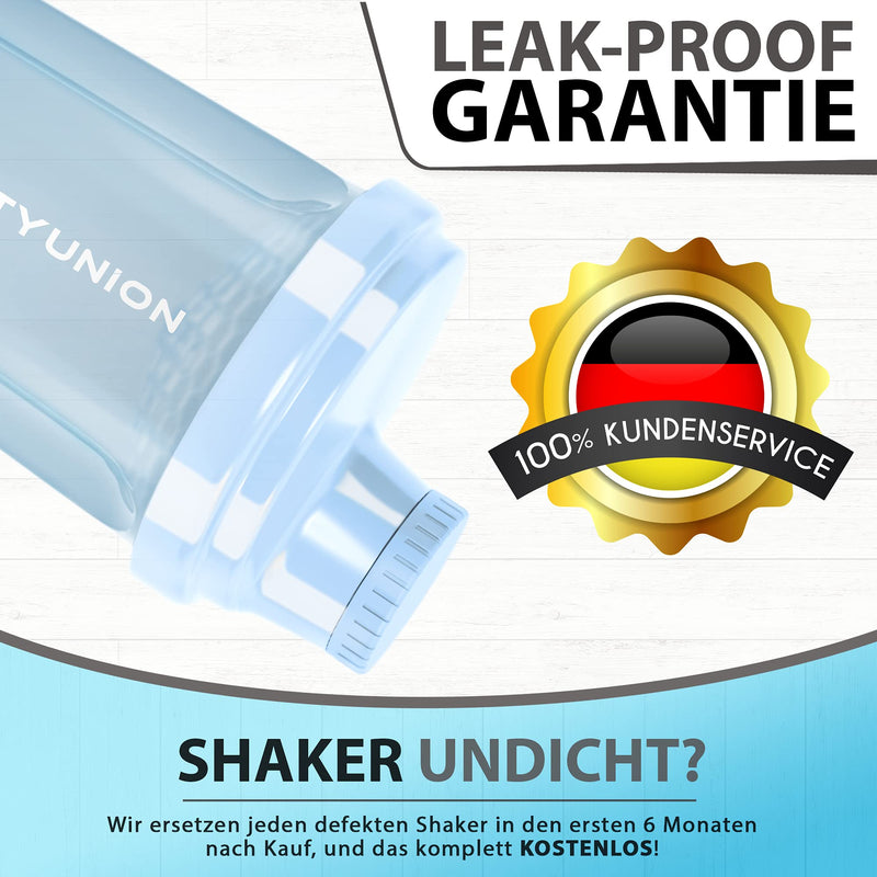 [Australia] - Protein shaker 300 ml “Heaven” leak-proof, BPA free with click-in sieve & scale for creamy whey shakes, gym fitness cup for isolates & sports concentrates, protein shaker, original in sky blue 