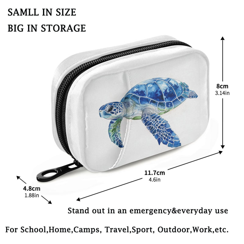 Fustylead Watercolor Hand Draw Blue Sea Turtle Pill Organizers 2 Times A Day Pill Case Bag with Zipper Portable Weekly Pill Dispensers for Vitamin Supplement White01 Blue Sea Turtle