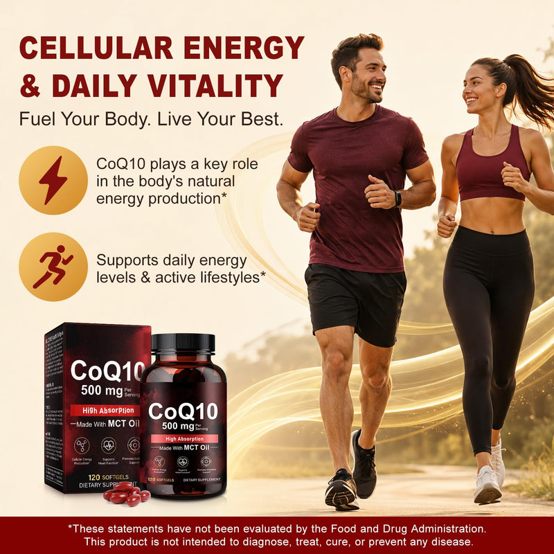 CoQ10 Softgel Capsules 120 Count, High Strength Coenzyme Q10 with MCT Coconut Oil, Supports Natural Energy Production & Heart Function | Non-GMO, Gluten & Dairy Free