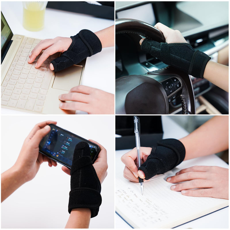 Trigger Thumb Splint- Adjustable Thumb Spica Support Stabilizer Brace for Pain, Sprains, Arthritis, Tendonitis, Breathable and Easy Application.(Right & Left Hand) (Black) Black