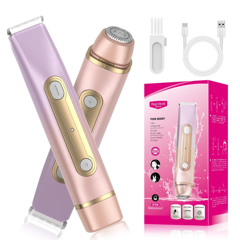 Dual-Head Women's Hair Trimmer – Safe Body, Bikini & Facial Hair Removal, Wet & Dry, USB Rechargeable, Travel-Friendly Personal Grooming Rose Gold
