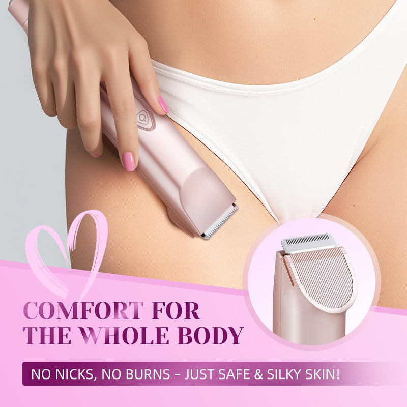 [Australia] - Bikini Trimmer for Women，3 in 1 Electric Razor with Ceramic Blades, IPX7 Waterproof, USB Rechargeable, Painless Hair Removal for Face，Body，Bikini Area, Travel Grooming Kit (Rose Gold) Rose Gold 
