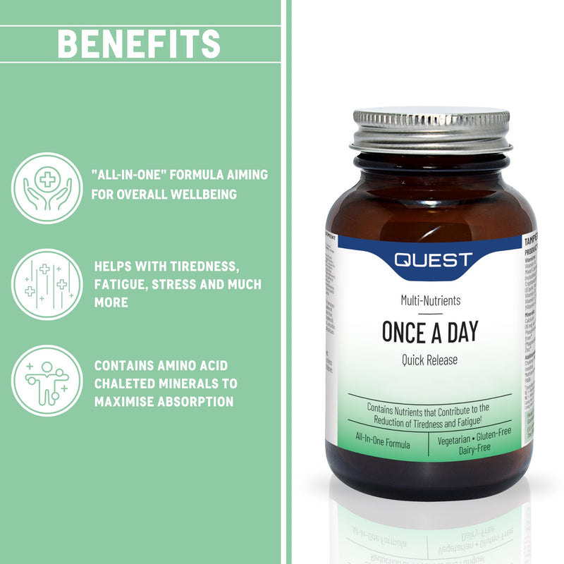 Quest - 90x Once A Day Multivitamins and Minerals Supplements. Daily Vitamins for Men & Women to Support and Boost Overall Well Being. Vitamins C, D, B, Iron, Magnesium, Zinc and More (1 Pack) 90 count (Pack of 1)