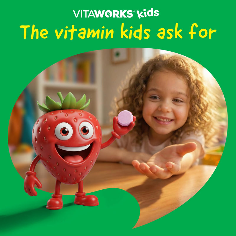 VitaWorks Kids Immune Support Chewable Tablets with Elderberry Vitamin C and Zinc, Mixed Berry Flavored, Vegan Supplements, Gluten Free, Non-GMO, 120 Chewable