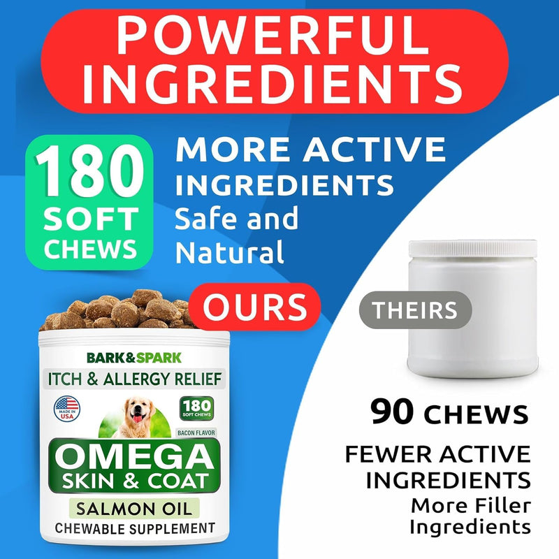 Omega 3 for Dogs - Fish Oil for Skin & Coat Health, Itch & Allergy Support | Vet-Approved - Salmon Oil Treats for Dog Shedding, Hot Spots Treatment - EPA&DHA Fatty Acids Supplement - Made in USA, 180Ct Chicken 180Ct (Skin&Coat Health)