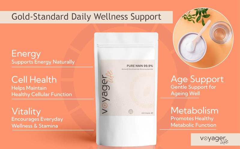 Voyager Pure NAD+ Powder Supplement | 100g Pouch – 3 Month Supply | 1g Per Serving | NAD Support for Cellular Health, Energy, Healthy Aging & Immune Support |3rd Party Tested, Non-GMO