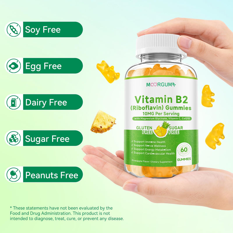 Vitamin B2 Gummies, 10mg Riboflavin Supplement for Kids & Adults, with Magnesium Glycinate, CoQ10 and Vitamina C, for Women and Men, Energy, Immune Wellness & Cellular Health Support, 120 Count 30 Count (Pack of 2)