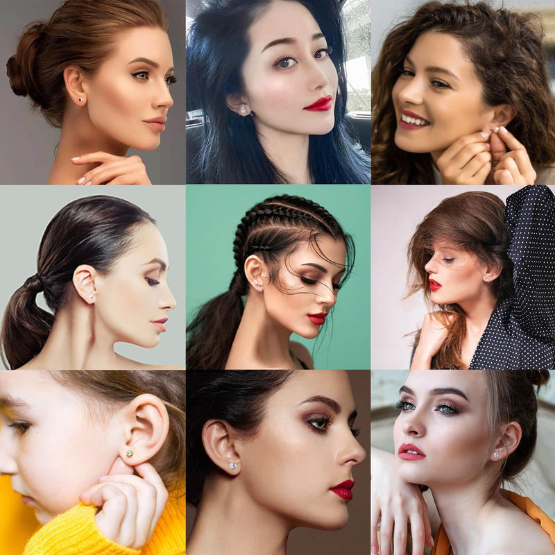 Get the Perfect Ear Piercing with 24Pcs Premium Ear Piercing Kit - Includes 8 CZ Diamond Earrings and 8 Easy-to-Use Self Ear Piercing Gun - Safe, Hypoallergenic, and Painless Gold