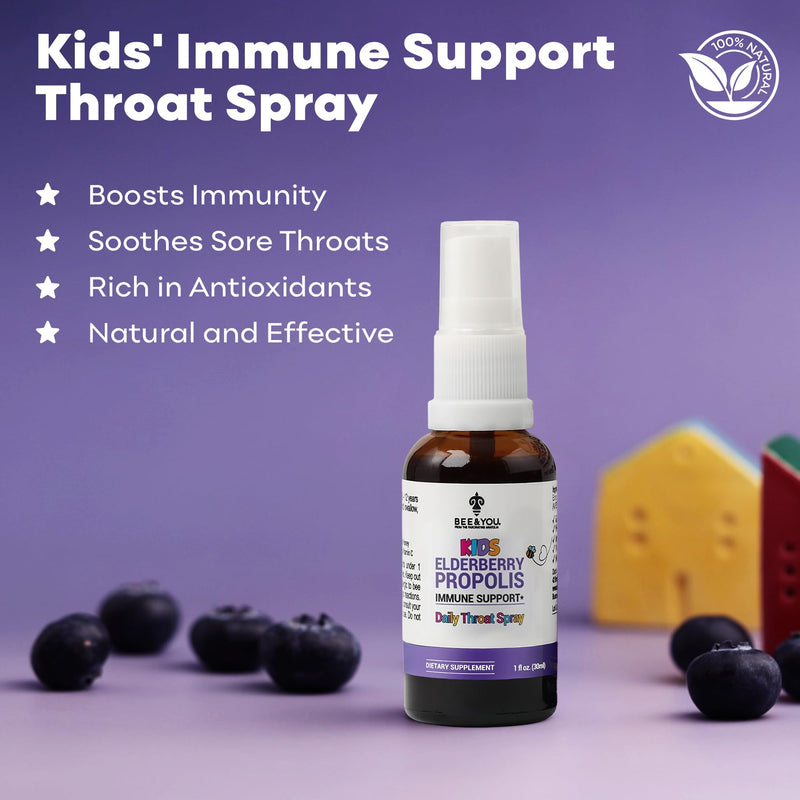 Bee and You Kids Throat Spray with Propolis and Elderberry, Immune Support Supplement for Kids, Kids Vitamins, Immune Defense Spray, 1 fl oz.