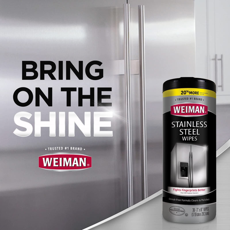 Weiman Stainless Steel Wipes (Large Microfiber Cloth) Removes Fingerprints Residue Water Marks and Grease from Appliances - Works Great on Refrigerators Dishwashers Ovens Grills - Packaging May Vary