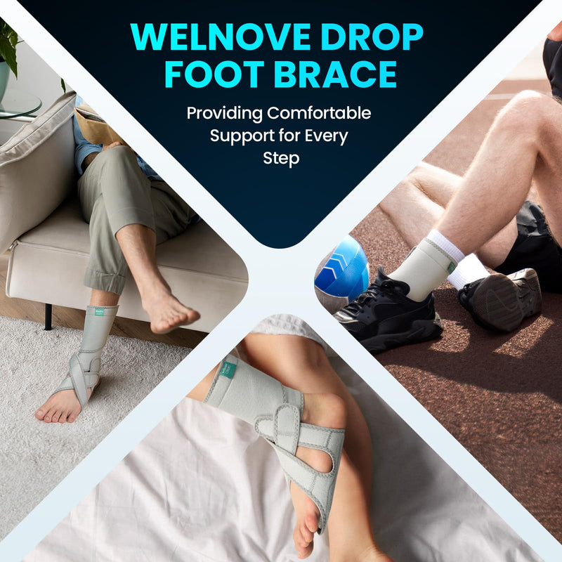 Welnove Drop Foot Brace with Arch Support, AFO Ankle Brace for Walking, Relieves Instability of Lower Limbs by Foot Drop, MS, TBI, Spinal Cord Injury, Cerebral Palsy (2 Pack, Left & Right, Grey)