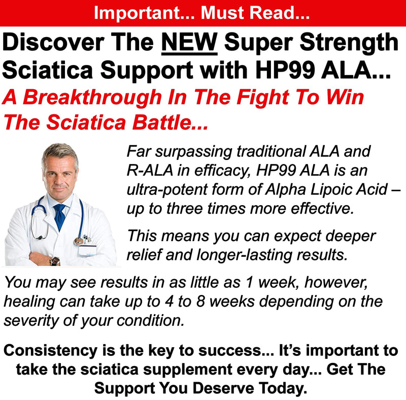 Sciatica Nerve Relief Supplement with 600 mg Alpha Lipoic Acid - Maximum Strength ALA Sciatic Support for Feet, Hands, Fingers, and Legs - Ultra Potent 18-in-1 Natural Nerve Vitamins - 120 Capsules