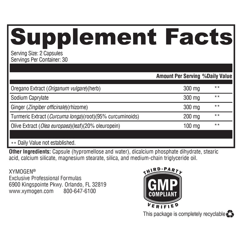 [Australia] - XYMOGEN Candicidal - Natural Support for Healthy Microbial Balance and GI Health - Oregano Extract, Sodium Caprylate, Ginger + Turmeric Extract, Olive Leaf Extract (60 Capsules) 