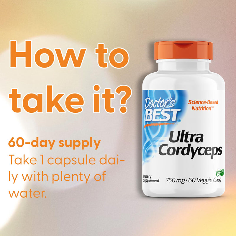 Doctor's Best Ultra Cordyceps, 750mg, 60 Vegan Capsules, Cordyceps Extract from the Mycelium, Gluten-Free, SOYA-Free, Vegetarian, Non-GMO