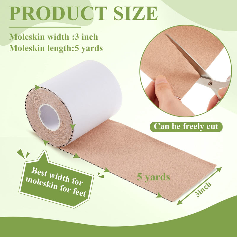[Australia] - TrelaCo 3 Rolls Moleskin Tape Moleskin Roll Moleskin Adhesive Pads Soft Cotton Adhesive Moleskin Tape Soft Plush Moleskin Skin Patch for Feet, Skin, Shoes, Body(3 Inch x 5 Yards) 3 Inch x 5 Yards 