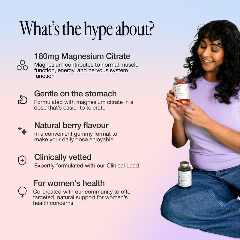 Unfabled Magnesium Gummies for Women, 60 Vegan Gummies, 180mg Magnesium Citrate, Energy-Yielding Metabolism & Nervous System Function, Berry Flavour
