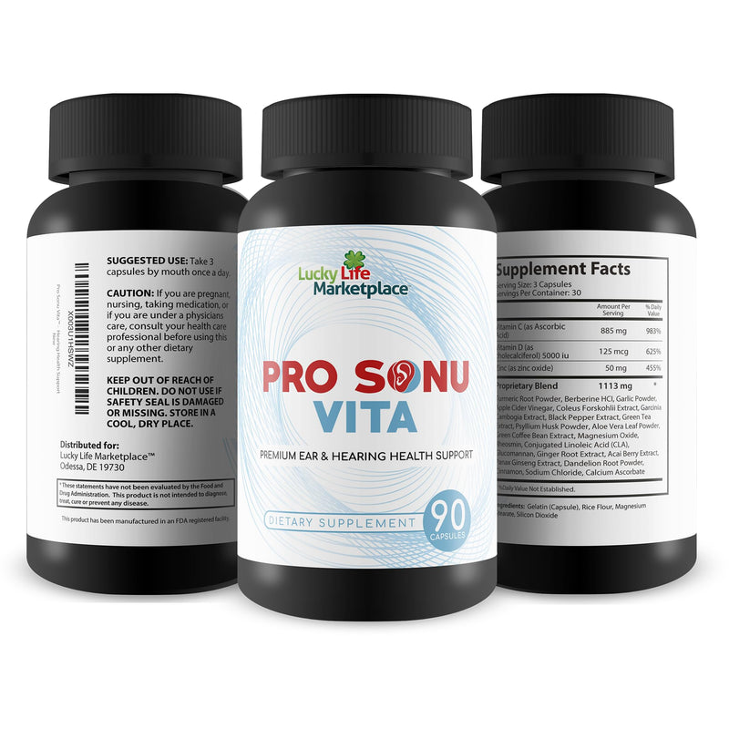 Pro Sonu Vita - Natural Ear Support Supplement - Promote Improved Auditory Function & Hearing with Vitamins, Minerals, Antioxidants, & Herbal Extracts - Aid Inner Ear & Middle Ear Health