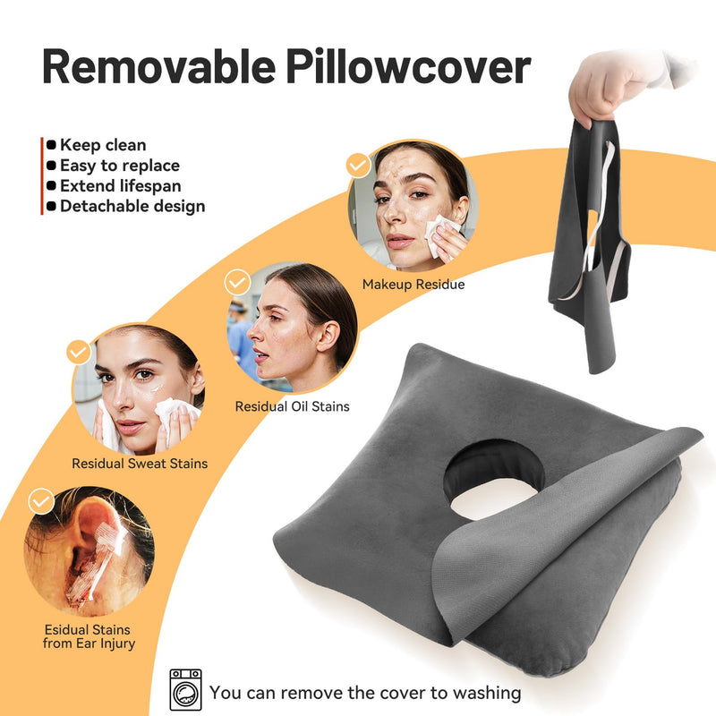 Ear Piercing Pillow for Side Sleepers with Ear Inflammation & Pressure, Soft Velvet Adjustable Ear Guard Pillow with Removable & Washable Cover (Dark Gray, Pillow & Cover) Dark Gray