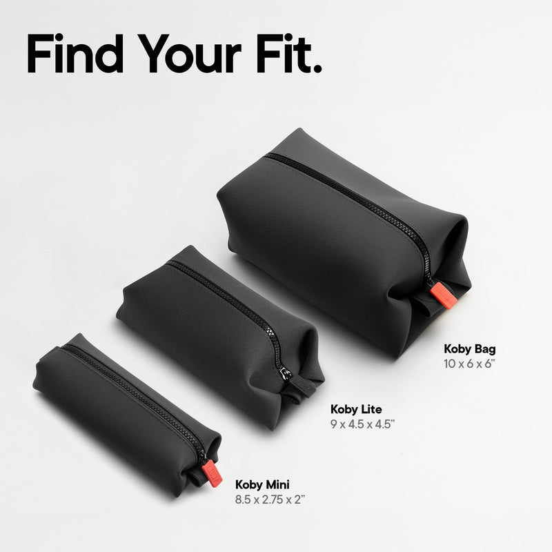 TOOLETRIES The Koby Dopp Kit Toiletry Bag – Lite 9" x 4.5" x 4.5", Charcoal | Compact silicone leak-resistant travel toiletry bag with a heavy-duty zipper that's easy to clean. Lite 9" x 4.5" x 4.5"