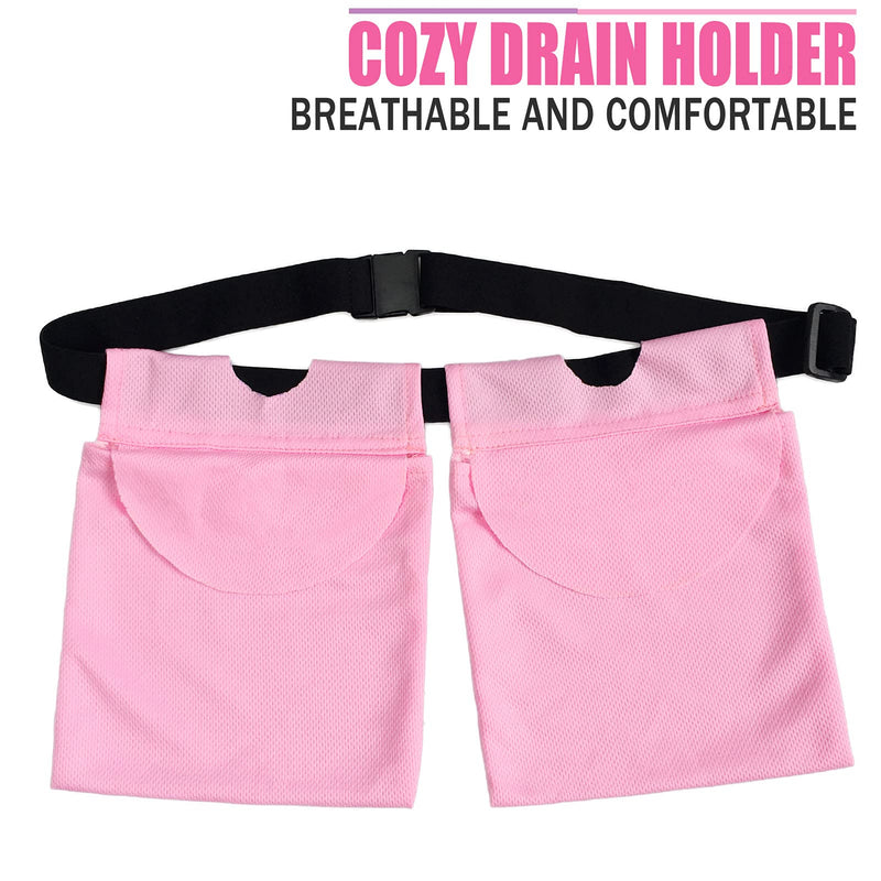 [Australia] - Quick Dry Mastectomy Drain Holder Pouch with Shower Bag, Tummy Tuck Post Surgery Drainage Supplies for JP Drains Management, Breast Reconstruction/Explant Surgical Bulb Storage,Pink Dwaist+showerbag(pink) 
