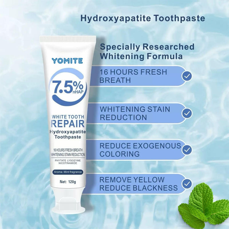 7.5% Nano Hydroxyapatite Toothpaste,Fluoride-Free Hydroxyapatite Toothpaste for Enamel Protection Tooth Strengthening Appropriate for Sensitive Teeth, Fresh Mint Flavor,for Oral Care (2 pcs) 2.12 Ounce (Pack of 2)