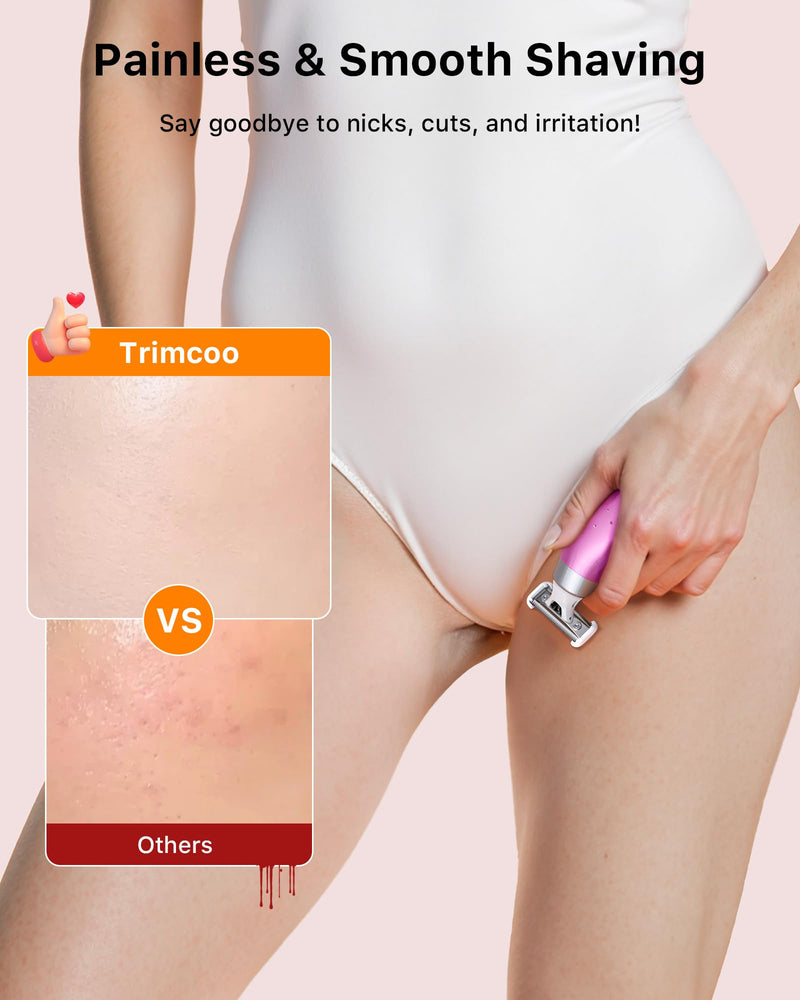 [Australia] - Mini Bikini Trimmer for Women - Intimate Pubic Hair Removal, Electric Body Groomer, Small Portable Wet/Dry Shaver, Magnetic Blade, USB-C Rechargeable with Travel Case, Easy to Clean (Pink) 