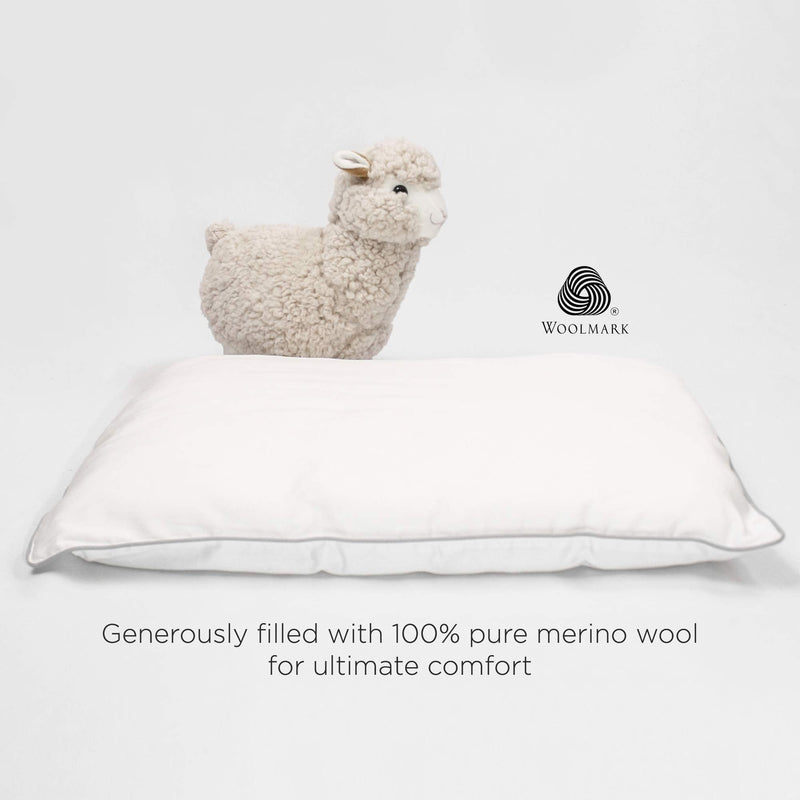 [Australia] - Woolino Toddler Pillow, Premium Breathable 100% Wool Fill & Cotton Cover Toddler Sleeping Pillow, Small Kids Travel Size, 14x19 