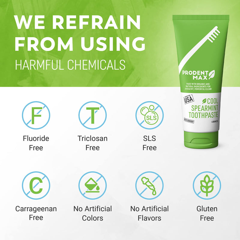 Cool Spearmint Natural Toothpaste, Whitening Toothpaste for Oral and Gum Health, for Adults and Kids Toothpaste with No Fluoride, Cleans Teeth and Freshens Breath, 4 oz