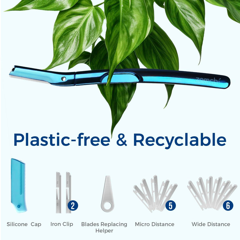 [Australia] - ZOMCHI Eyebrow Razor, Face Razors for Women&Men, Eyebrow Trimmer with Protective Silicone Cap, Dermaplane Razor-Easy&Safe Hair Removal(Blue,11 Blades) Blue 