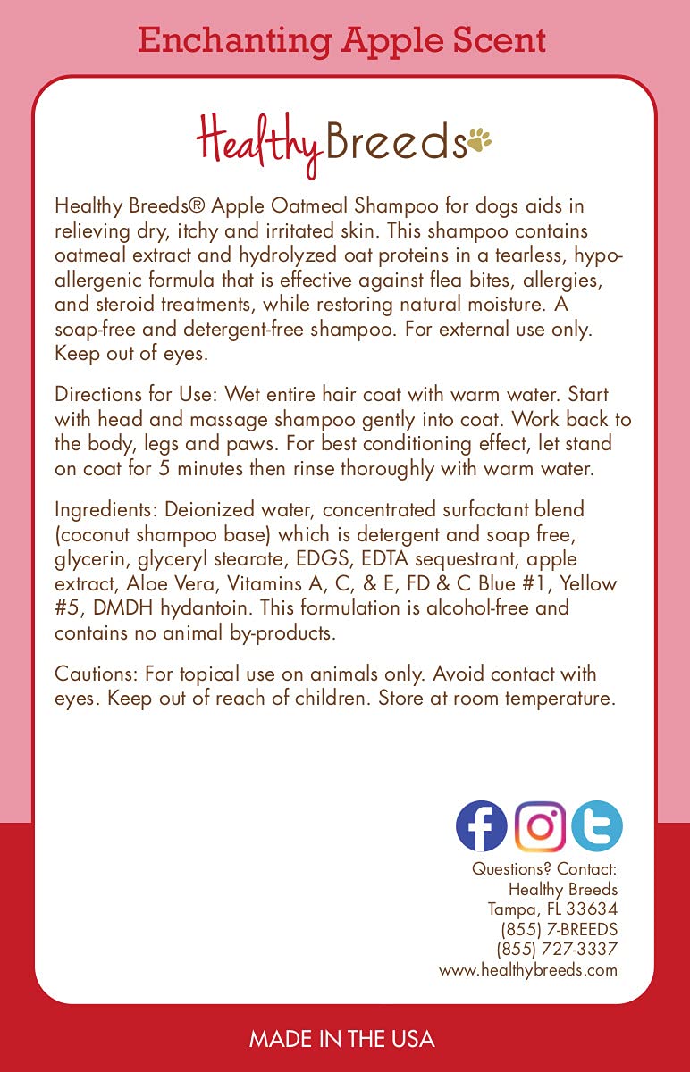 Healthy Breeds Miniature Schnauzer Apple Oatmeal Dog Shampoo - All Natural, Tearless & Hypoallergenic Cleanser & Conditioner - Best for Dry, Itchy or Irritated Skin - 8 oz - PawsPlanet Australia