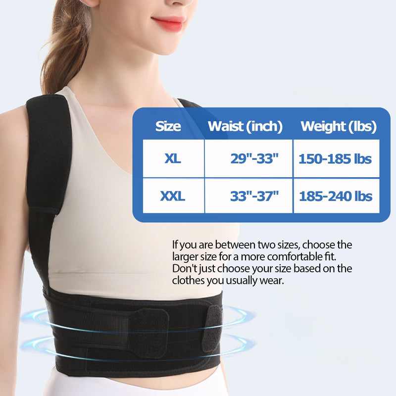 [Australia] - Back Brace Support for Women and Men, Adjustable Posture Corrector Lightweight Lumbar Support Shoulder Straightener for Neck Shoulder Upper (XL-Black) XL-Black 
