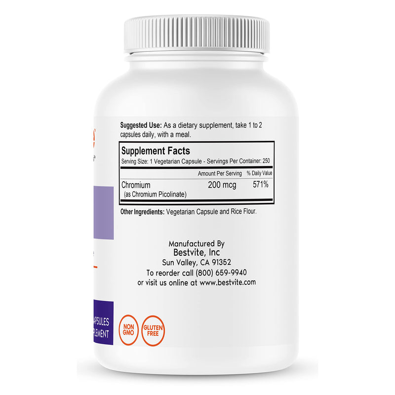[Australia] - Chromium Picolinate 200mcg (250 Vegetarian Capsules) by Bestvite 