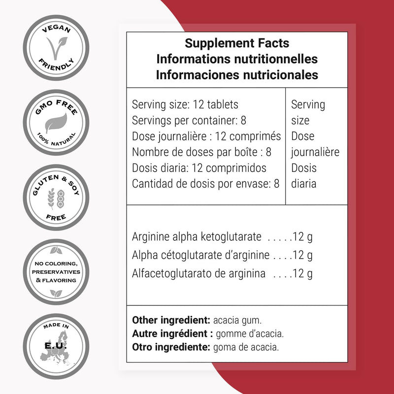 Supersmart - Arginine Alpha Ketoglutarate (AAKG) 1000 mg - Amino Acid Boost Immune System - Support Healthy Cardiovascular System & Muscle Mass | Non-GMO & Gluten Free - 100 Tablets