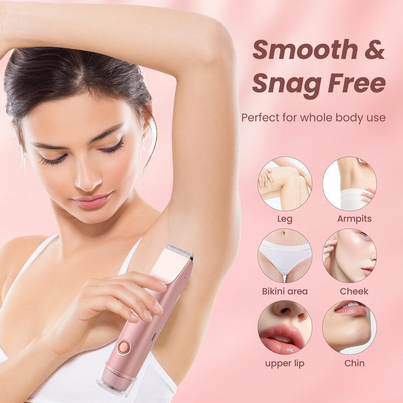 [Australia] - Bikini Trimmer for Women 2-in-1 Electric Razors for Pubic Hair Painless Wet & Dry Use Dual Head Electric Shaver for Women Support 60 Minutes Runtime for Facial Hair Removal & Body & Intimate Areas 