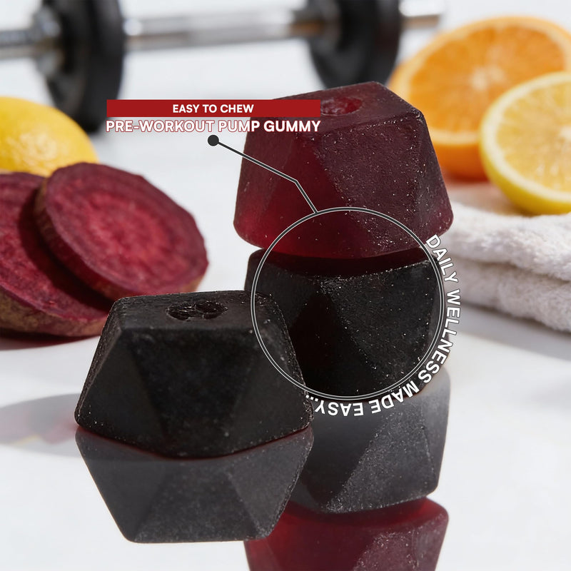 Pre-Workout Pump Gummies | 60 Vegan Gummies | L-Citrulline, Alanine, Beetroot, Ginseng & B12 | No Added Caffeine Pump & Energy Support, Fast-Acting | Sour Cherry | 30 Servings | UK Made | by NutriVolv